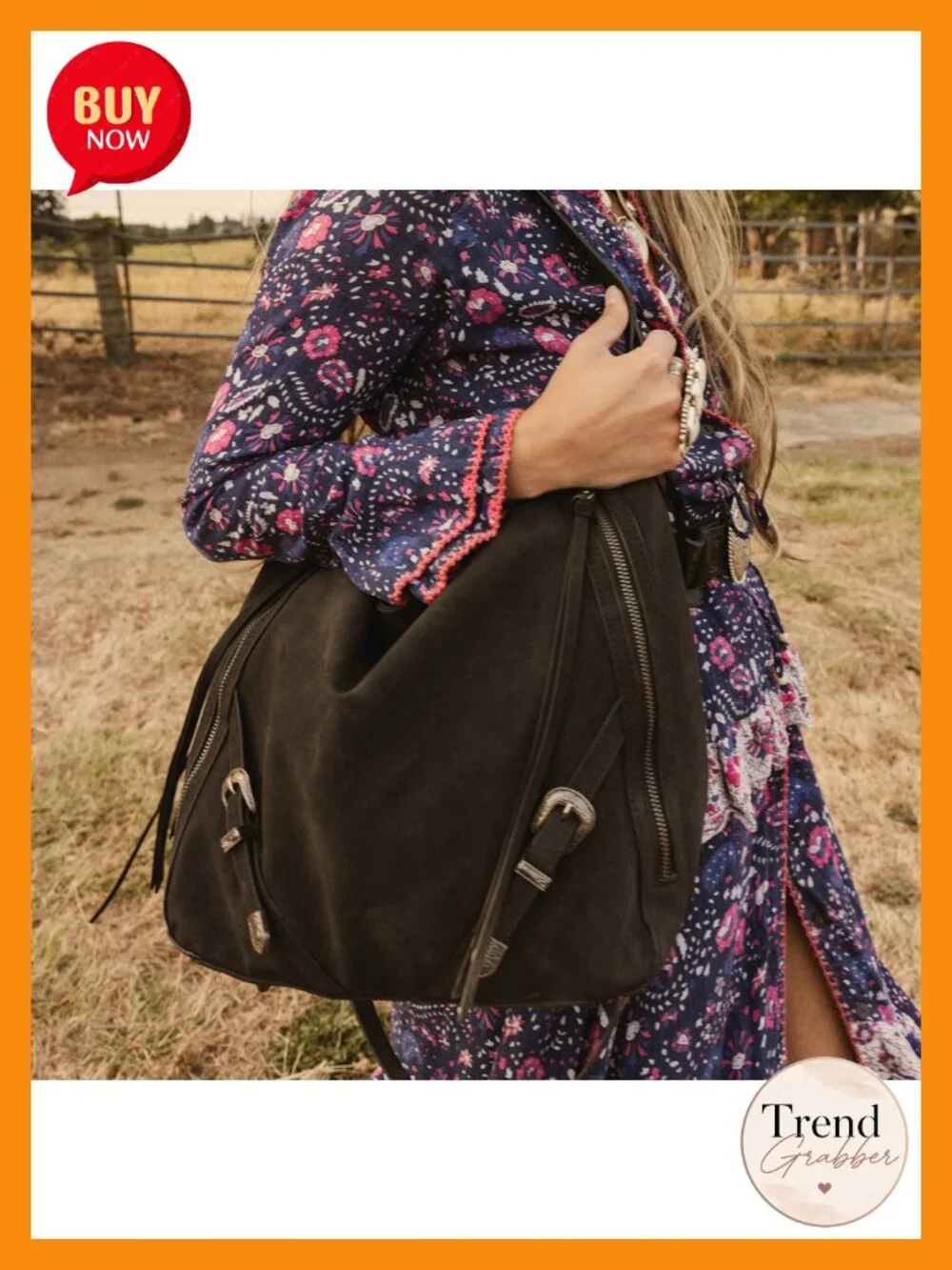 Large Hobo Purse with Fringe and Buckle Faux Suede Shoulder Bag for Women